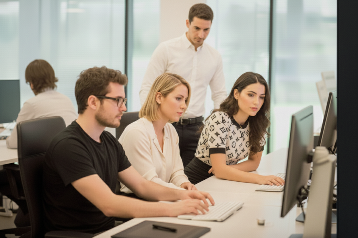 Équipe travaillant avec l'IA